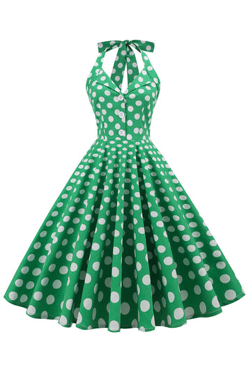 Vestido Verde Halter Polka Dots 1950s